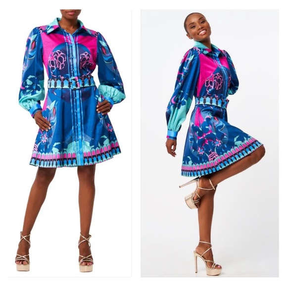 Ciebon Dresses & Skirts - Ciebon NWOT Vibrant colorful Floral Long Sleeve belted Dress